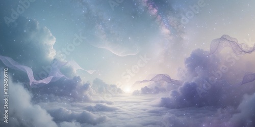 Cosmic sanctuary of celestial serenity where tranquil hues and gentle shapes evoke a sense of peace and tranquility amidst the vastness of the universe ta