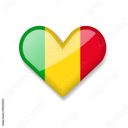 Mali - Shiny Flag in the Form of Heart. Vector Illustration.