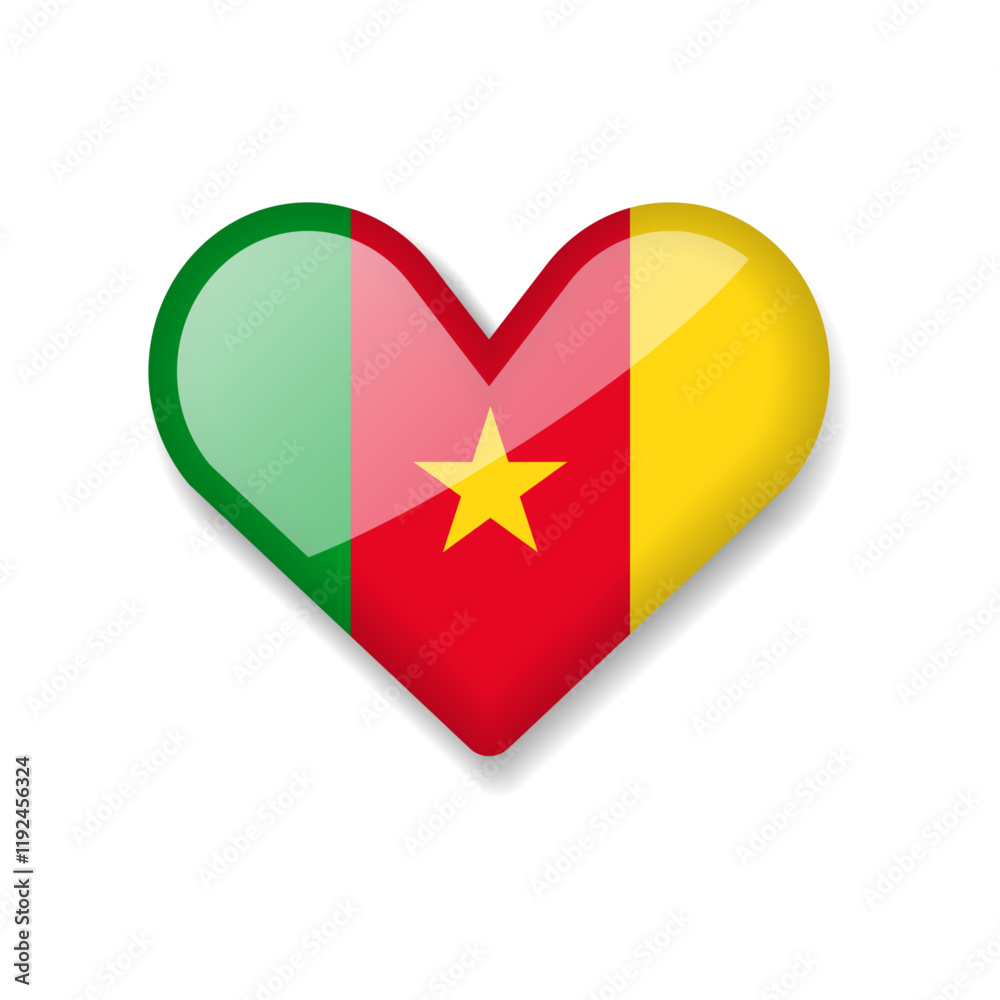 Cameroon - Shiny Flag in the Form of Heart. Vector Illustration. Cameroon - Shiny Flag in the Form of Heart. Vector Illustration.