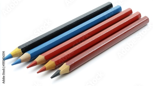 Creative drawing tools colored pencils group isolated on white background artistic supplies bright colors photo