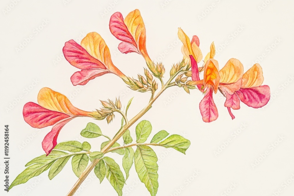 Fototapeta premium Watercolor illustration of a single flower on a branch, perfect for designs and projects where a delicate touch is needed