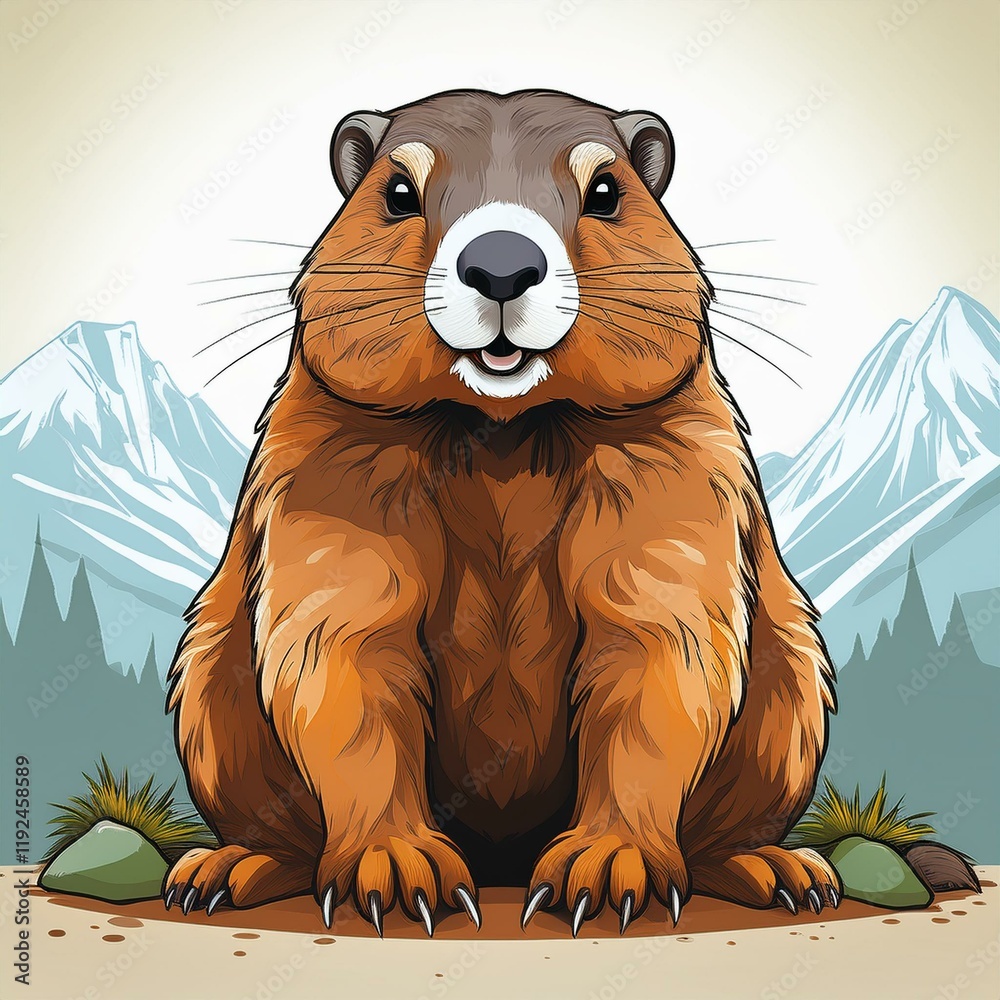 Obraz premium Alpine marmot flat design. isolated on white background