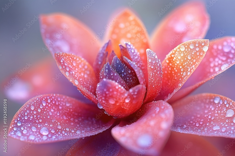 A close-up shot of a flower with water droplets glistening on its petals A close-up shot of a flower with water droplets glistening on its petals
