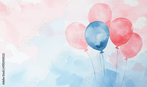
watercolor Minimalist Kids background isolated on white, textured Watercolor clouds, balloons, and a pastel background 