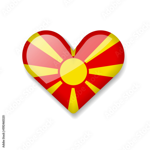 North Macedonia - Shiny Flag in the Form of Heart. Vector Illustration.