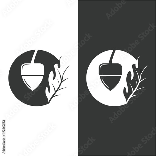 Acorn logo design with leaves with vector illustration.