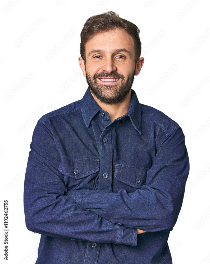 Studio portrait of young Hispanic male who feels confident, crossing arms with determination. Studio portrait of young Hispanic male who feels confident, crossing arms with determination.