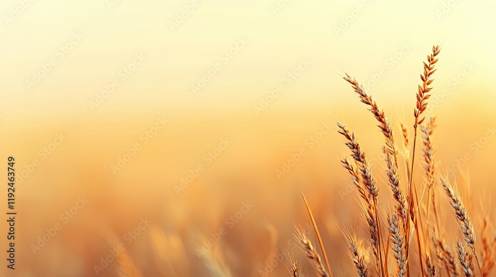 Obraz premium Blurred abstract background idea. Golden wheat ears swaying gently in the warm sunlight of a serene countryside.
