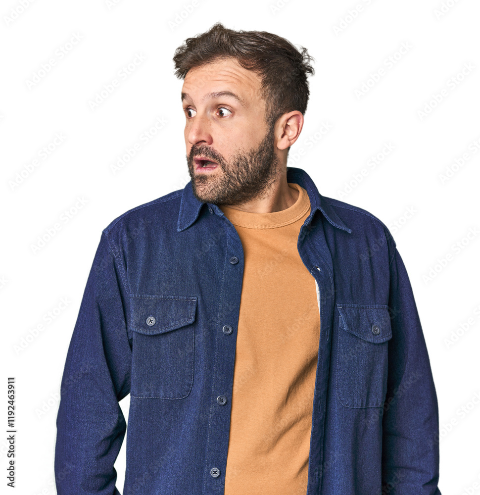 Fototapeta premium Studio portrait of young Hispanic male being shocked because of something she has seen.