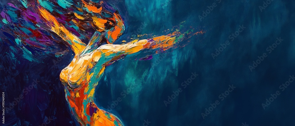 Colorful abstract painting of a dynamic figure representing freedom and expression, perfect for art enthusiasts, wellness themes, and creative projects. Colorful abstract painting of a dynamic figure representing freedom and expression, perfect for art enthusiasts, wellness themes, and creative projects.
