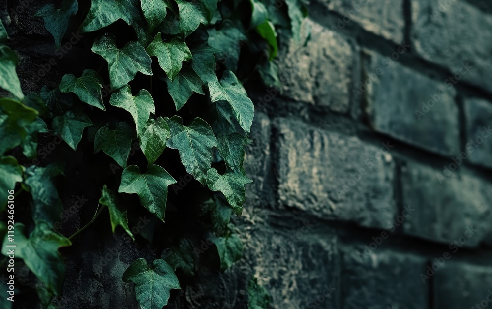 Textured Stone Wall Partially Covered with Lush Green Ivy. Textured Stone Wall Partially Covered with Lush Green Ivy.