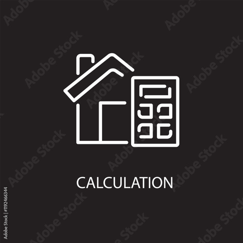 House building with calculator, icon of home calculation