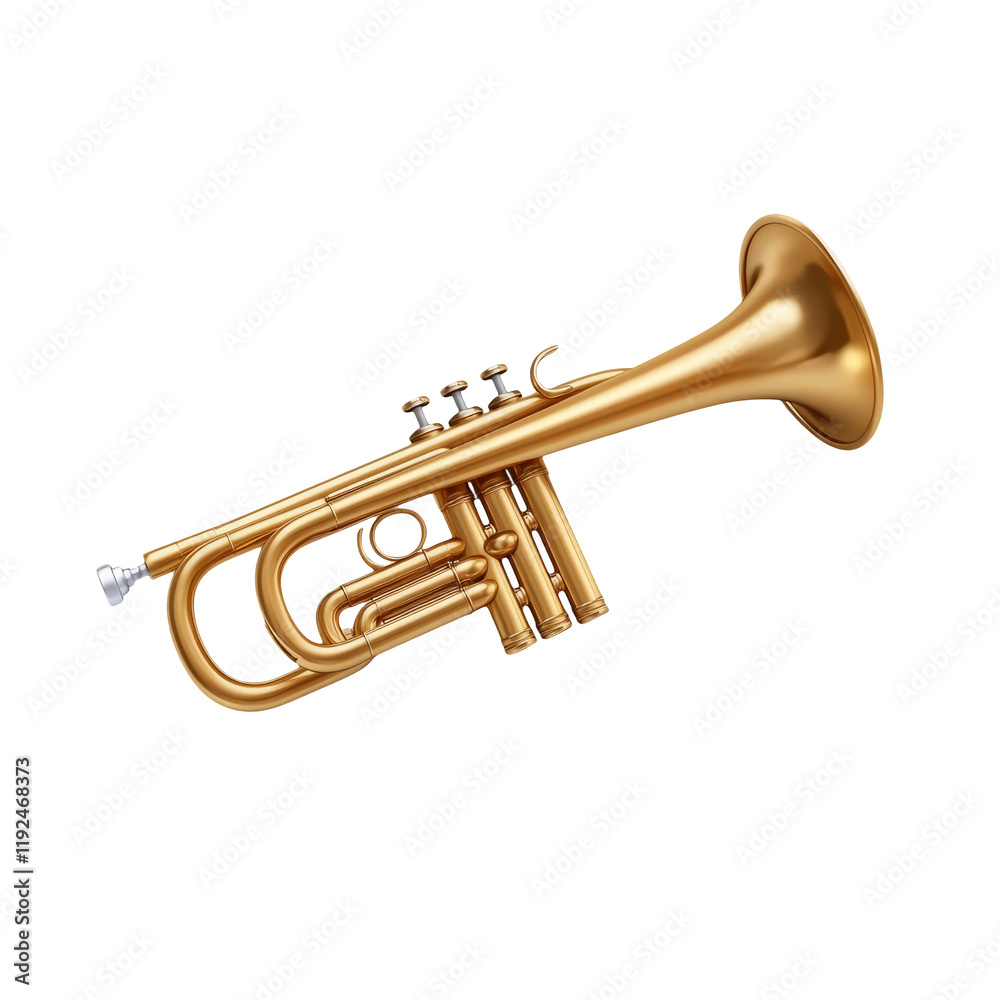 Fototapeta premium Realistic Golden Trumpet Isolated on Transparent Background for Music and Art Design Projects