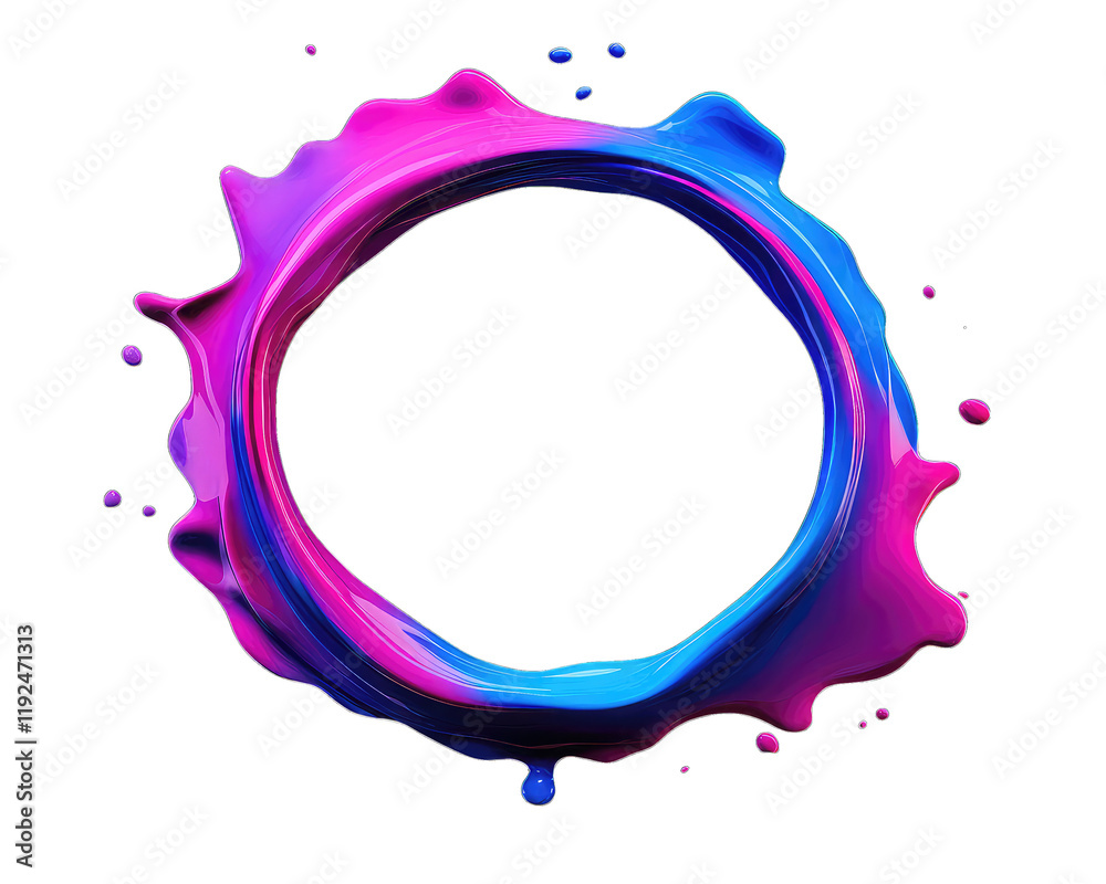 Obraz premium Abstract circular frame of pink and blue liquid splash. isolated on transparent background.