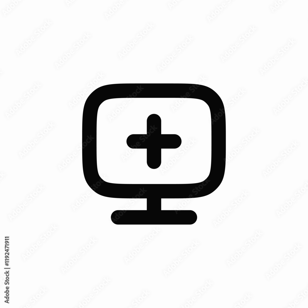 add new window monitor plus medical plus cross icon vector sign add new window monitor plus medical plus cross icon vector sign