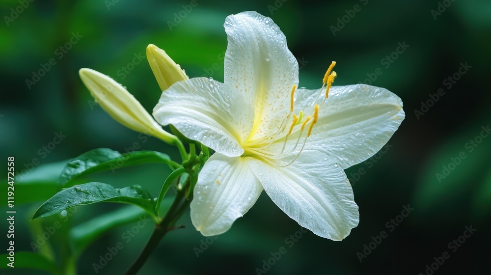 Fototapeta premium Serene White Lily in a Lush Garden