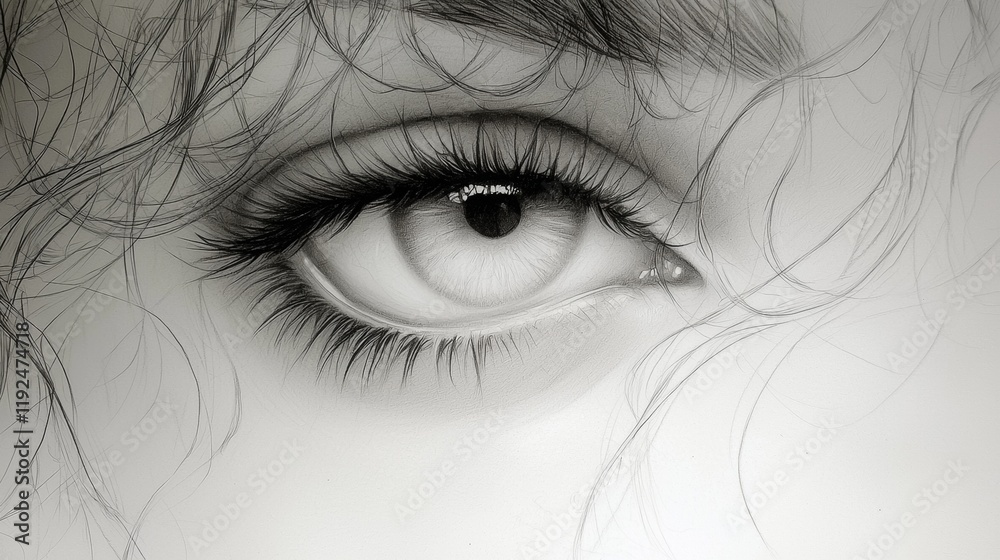 Obraz premium Close-up of a woman's eye with blue iris, eyelashes, and makeup showcasing beauty and vision