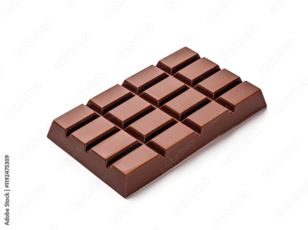 Chocolate Bar Isolated, Whole Chocolate Blok with Square Segments on White Background Chocolate Bar Isolated, Whole Chocolate Blok with Square Segments on White Background