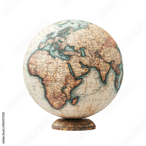 Vintage Style Globe with Detailed World Map on Transparent Background for Travel Themes