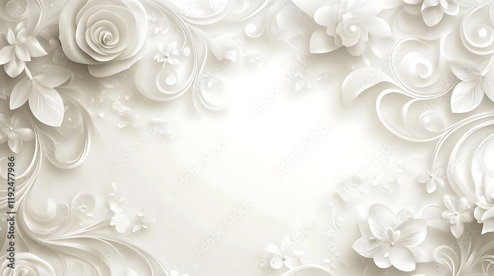 Elegant White Floral Design with Swirling Accents Elegant White Floral Design with Swirling Accents