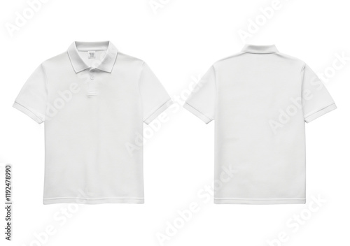 White polo shirt template, front and back view, isolated on a white background png 