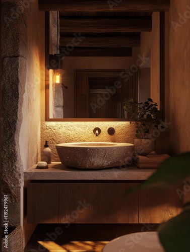 Rustic Stone Sink Vanity Mo...