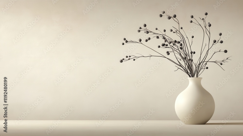 Minimalist vase with dried branches in serene interior decor Minimalist vase with dried branches in serene interior decor