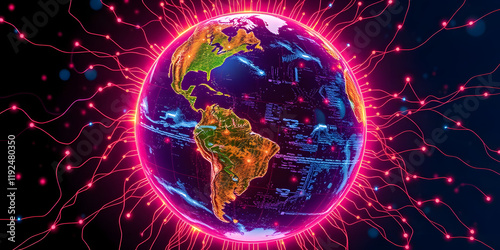 Connected World Vision, Digital Background for Earth Global Future. 3D Render.