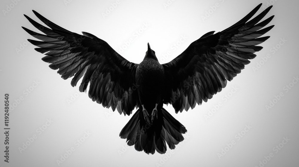 Naklejka premium Eagle in flight silhouette with wings spread wide, designed as a black vector illustration symbolizing wildlife and freedom