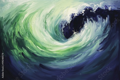 Ocean wave painting with dramatic swirling colors, capturing the power and beauty of nature, ideal for art enthusiasts and coastal decor inspiration.