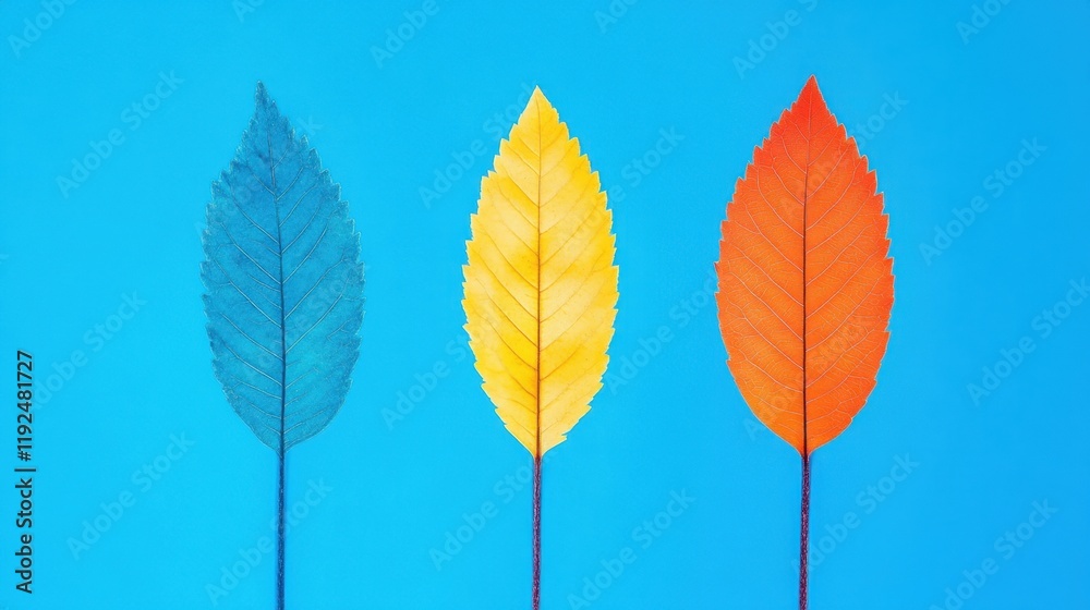 Fototapeta premium Colorful leaves on blue background