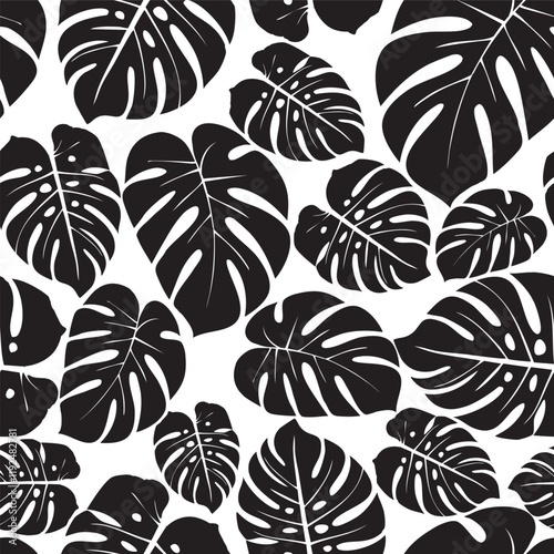 Delicious monster leaf pattern. Monstera tropical jungle seamless pattern. Vector hand drawn illustration for fabric, textile, wallpaper tourism design.