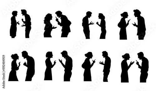 silhouette of a couple arguing, shouting, and angry collection