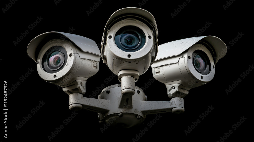 Surveillance cameras mounted on pole, providing security monitoring. These high tech devices are essential for safety in urban environments and commercial spaces Surveillance cameras mounted on pole, providing security monitoring. These high tech devices are essential for safety in urban environments and commercial spaces