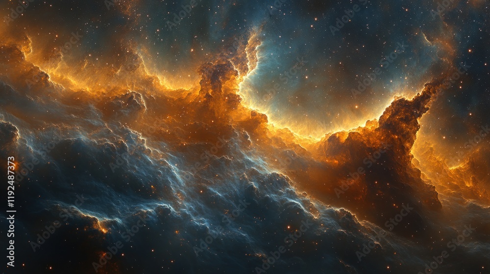 Fototapeta premium Cosmic Nebula: Celestial Dance of Orange and Blue