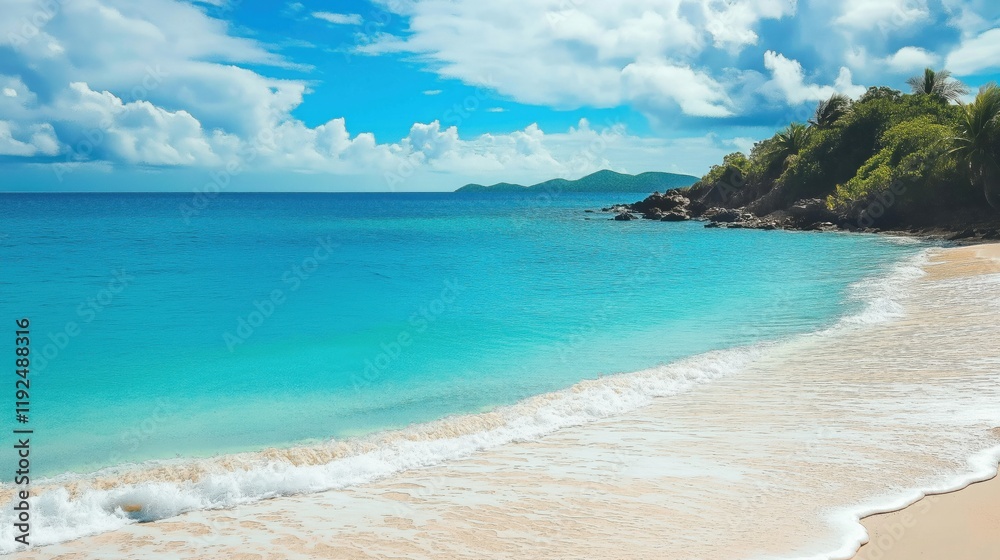 Serene beach scene with crystal-clear turquoise waters Serene beach scene with crystal-clear turquoise waters