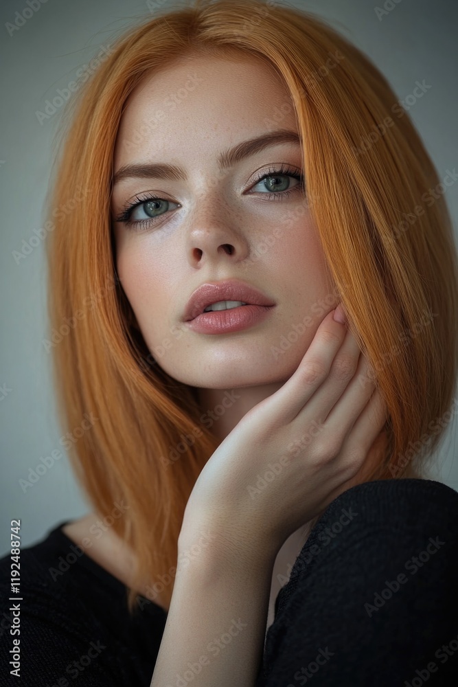 Obraz premium A close-up shot of a woman with bright red hair, focusing on her features
