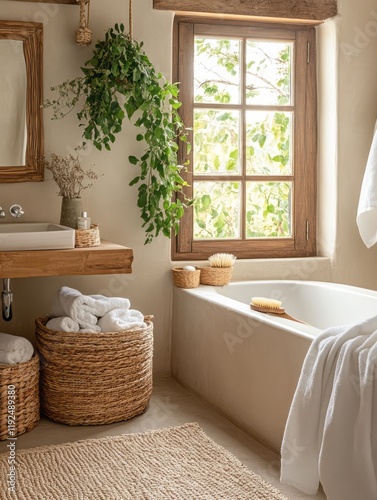 Serene Bathroom Design With Natural Elements and Textures photo