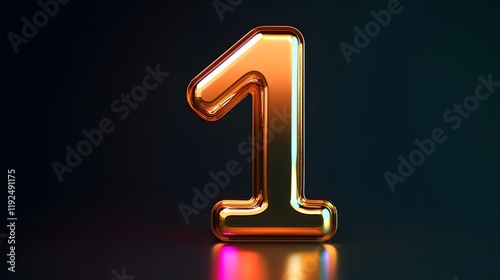 Vibrant 3D illustration of the number 1 in glossy metallic gold with smooth reflections on a dark gradient background