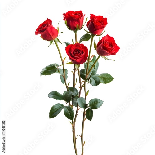 red roses stalk isolated on whirte background 