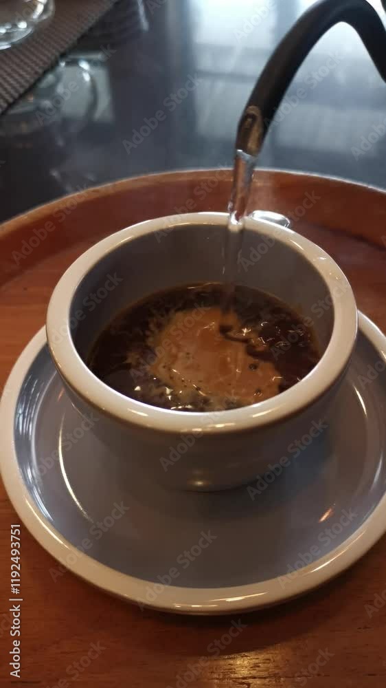 Person pouring hot water into a cup	