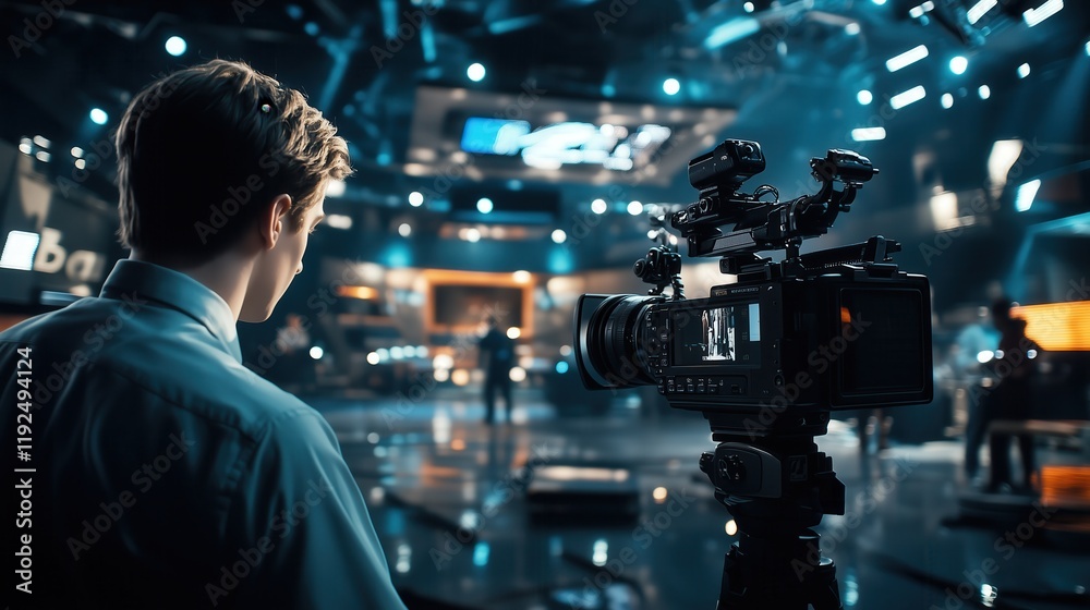 Young Videographer Working in Professional Studio Environment with Modern Equipment Young Videographer Working in Professional Studio Environment with Modern Equipment