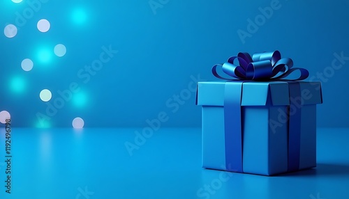 Blue Christmas gift box with ribbon on a blue background