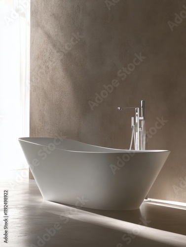 Modern white bathtub in a m...