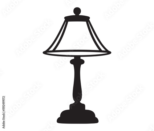 Lamp isolated on white background, Silhouette table lamp icon
