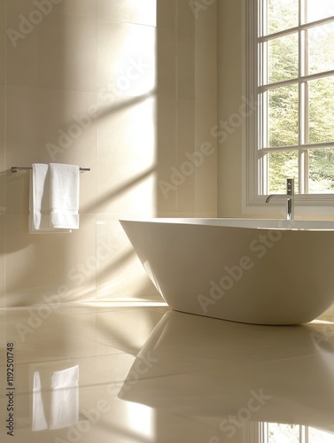Modern bathroom features a ...