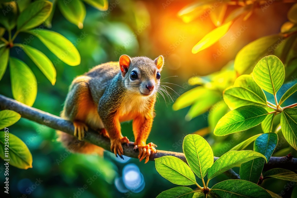 Aerial View of Small Animal Perched on Tree Branch Aerial View of Small Animal Perched on Tree Branch