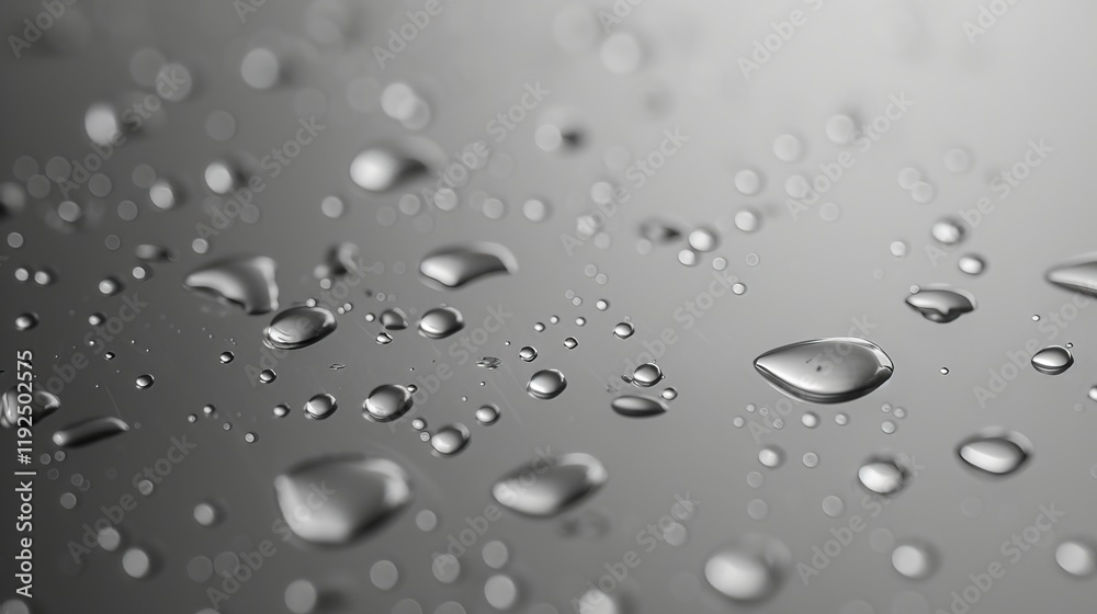 Water droplets on a clear gray surface. Water droplets on a clear gray surface.