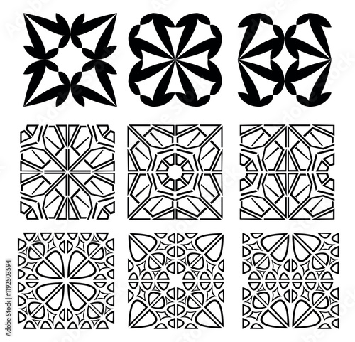 A set of monochrome geometric patterns