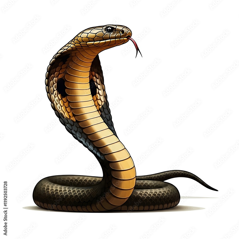 Fototapeta premium A wild snake isolated white, an aggressive king cobra